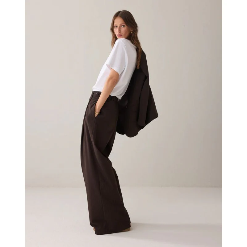 Summum Pinstripe Wide-leg Bukser - Dark Chocolate - Billede 7